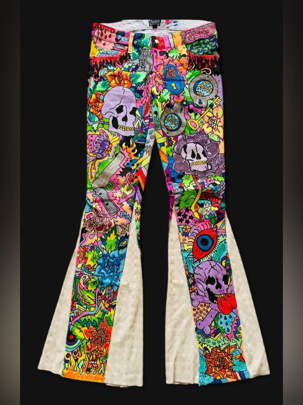 BNWOT RARE Limited Edition TRIPP NYC  Graffiti Graphic Flared Denim Pants
